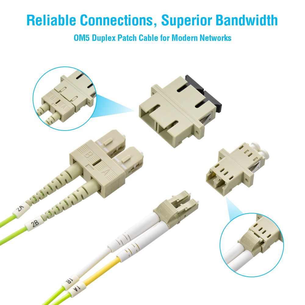 LC/UPC-SC/UPC OM5 Multimode Duplex OFNR 2.0mm Green Fiber Optic Patch Cable LC/UPC-SC/UPC OM5 Multimode Duplex OFNR 2.0mm Green Fiber Optic Patch Cable